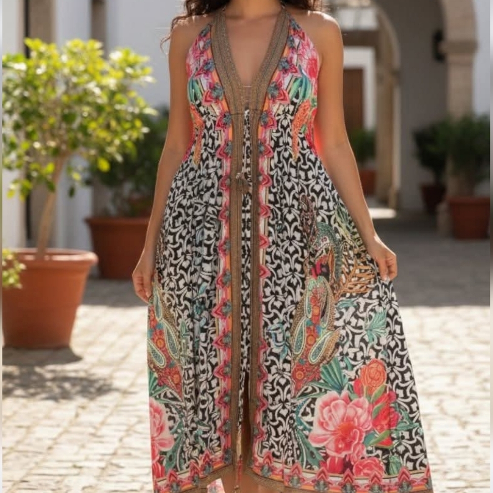 VENUS Floral High Low Dress - Pink and Black